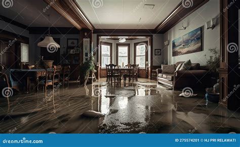 Flooded House Interior with a Wooden Floor. Generative Ai Stock ...