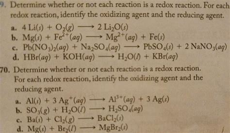 Solved Determine whether or not each reaction is a redox | Chegg.com