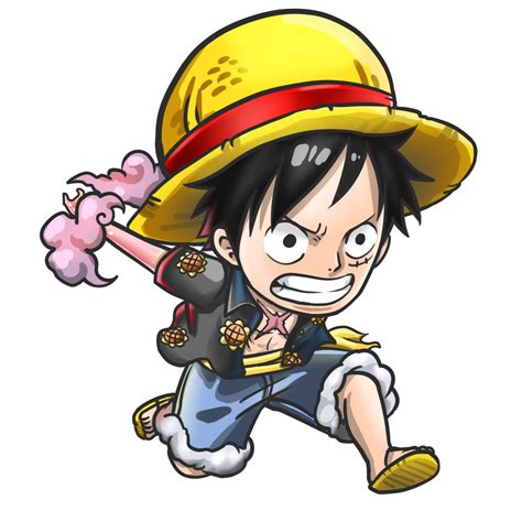 an anime character wearing a yellow hat and holding a pink object in one hand, while running