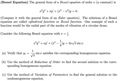 Solved (Bessel Equation) The general form of a Bessel | Chegg.com