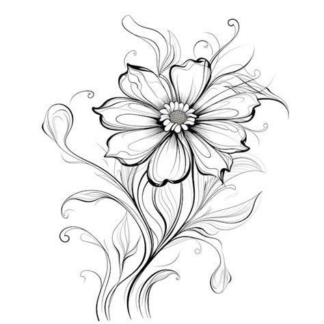 Premium Photo | A black and white drawing of a flower.