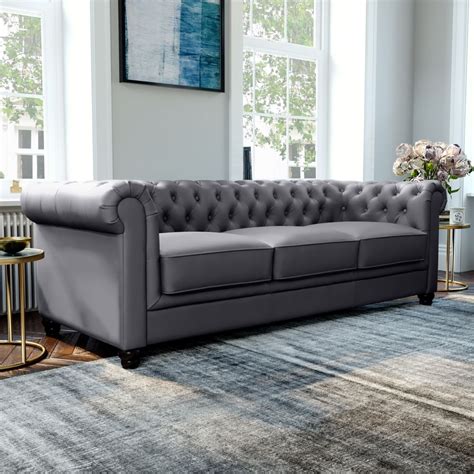 Hampton 3 Seater Chesterfield Sofa, Grey Classic Faux Leather Only £699 ...