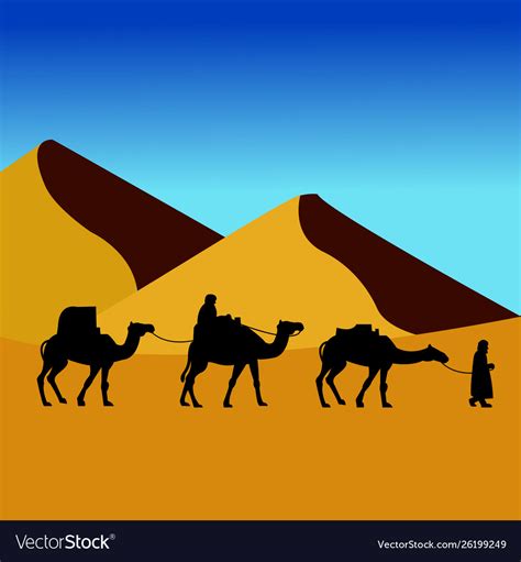 Camel caravan in desert Royalty Free Vector Image