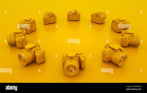 Yellow DSLR Cameras. 3D illustration Stock Photo - Alamy