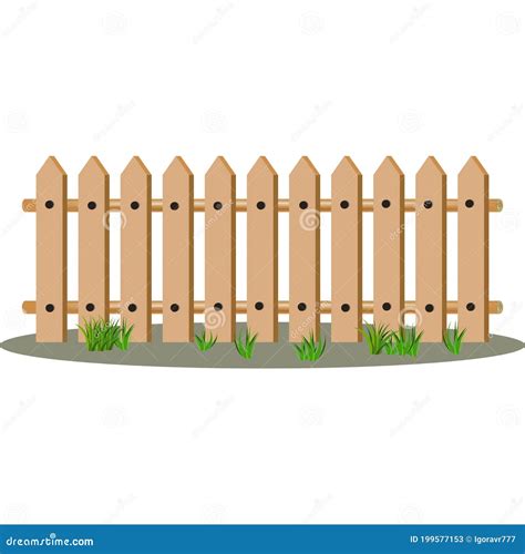 Cartoon Wooden Fence and Grass, Picket on the Top. Vector Illustration ...