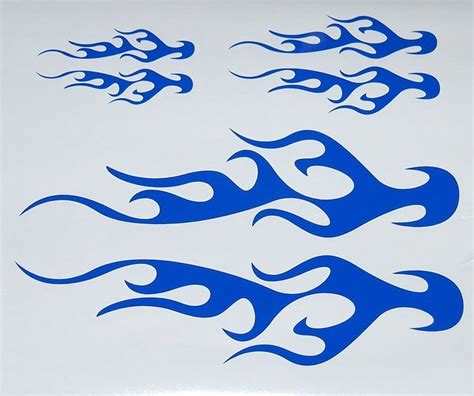 CUSTOM FLAME VINYL DECALS BIKE HELMET STICKERS BLUE SET OF 3 NEW #08 ...