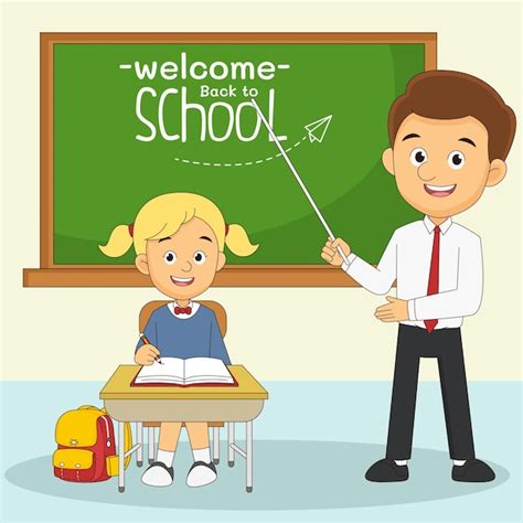 Premium Vector | Cartoon Back to school teacher and student