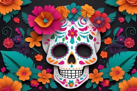 Premium AI Image | Day of the dead skull decorated with flowers ai generative illustration