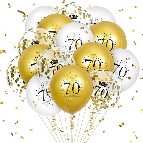 Amazon.com: 70th Birthday Balloons 15Pcs White Gold Happy 70th Birthday Latex Balloons Confetti ...