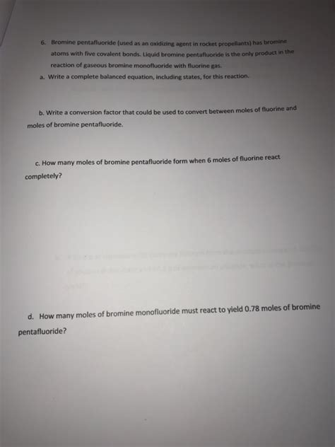 Solved Bromine pentafluoride (used as an oxidizing agent in | Chegg.com