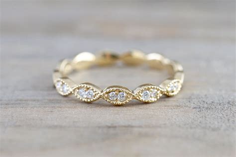 14k Yellow Gold Diamond Vintage Milgrain Etch Ring | Wedding rings ...