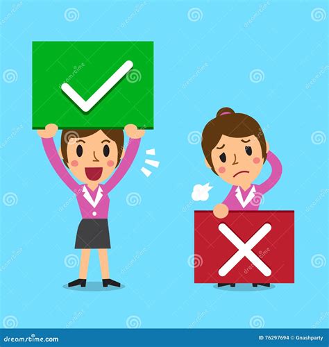 Cartoon Businesswoman with Right and Wrong Signs Stock Vector ...