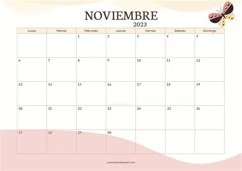 Calendarios Noviembre 2023 ️ para imprimir PDF