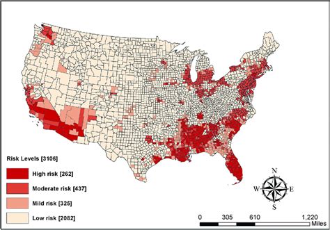 Levels of COVID-19 risks in US counties. Source: The figure is drawn... | Download Scientific ...