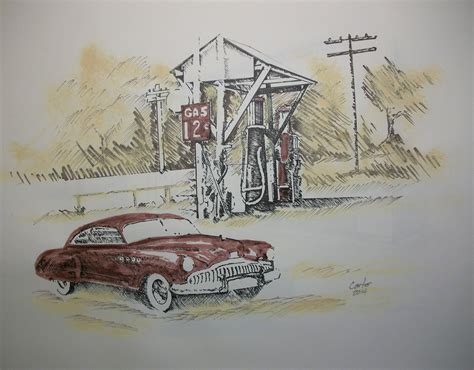 Early gas station | Art, Painting, Drawings