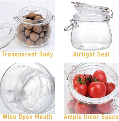 OLWICK Air Tight Glass Storage Containers with Steel Clamp Lid, Round ...