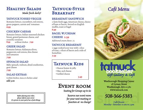 Tatnuck Bookseller menu in Westborough, Massachusetts, USA