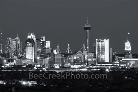 San Antonio Skyline Night BW