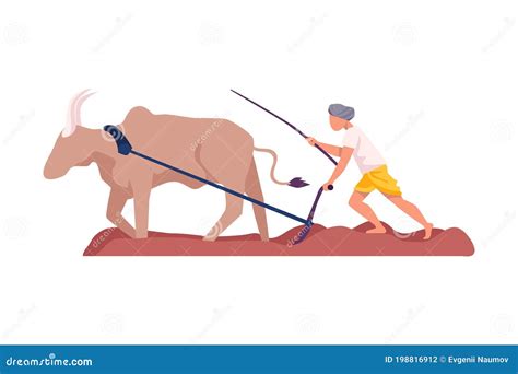 Farmer With Plough Vector Illustration | CartoonDealer.com #65216376