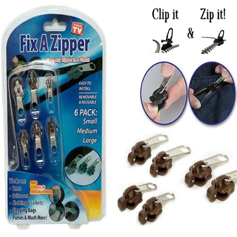 6pcs/lot Universal multifunction Instant Zipper Repair Kit Replacement Slider Zipper Puller Head ...