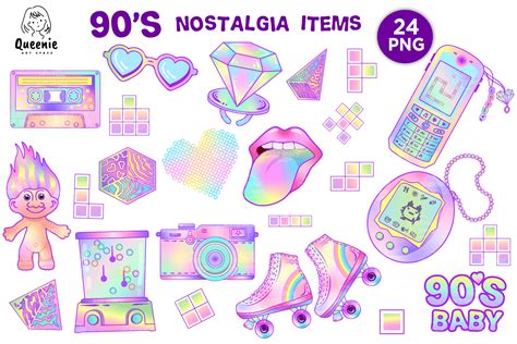 90s Nostalgia Items Illustration Bundle Graphic by Queenie Art Space · Creative Fabrica