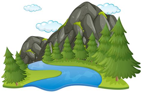 Scene with river and mountain 373875 Vector Art at Vecteezy