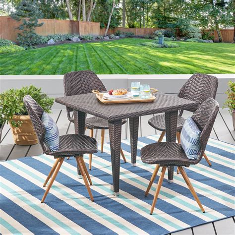 Alessia Outdoor 5 Piece Wicker Dining Set, Multibrown, Light Brown - Walmart.com