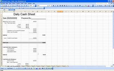 Daily Cash Flow Sheet ~ Excel Templates