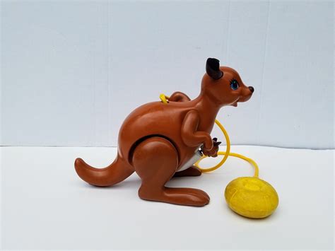 Vintage Fisher Price KATIE KANGAROO 1975 Jumping Toy With Baby Joey Make Her Jump by Squeezing ...