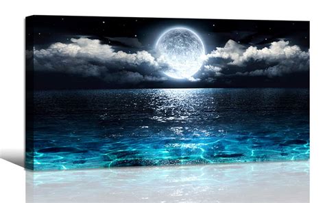 Wall Art Moon Sea Ocean Landscape Picture Canvas Wall Art Print ...