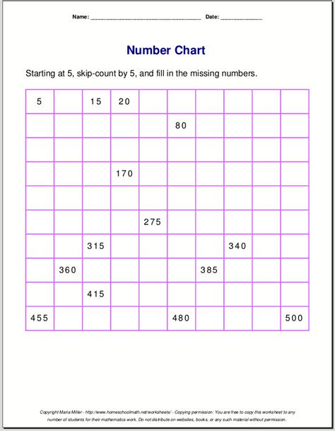 Number Chart Worksheets Grammar - Worksheet For Study