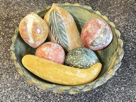 VINTAGE MEXICAN TERRACOTTA Clay Pottery Bowl With Fruit 7-Piece ...