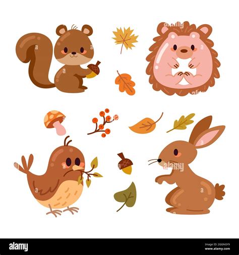 Hand drawn autumn animals collection Vector illustration Stock Vector Image & Art - Alamy