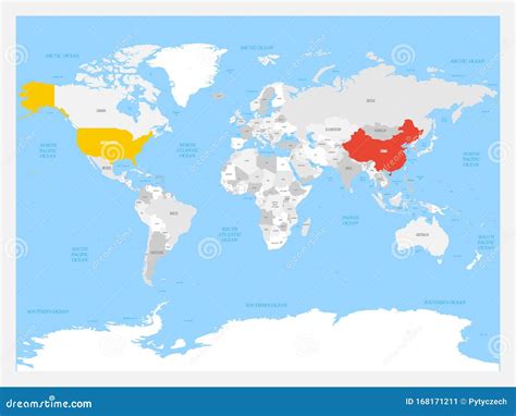 United States and China Highlighted on Political Map of World. Vector Illustration Stock Vector ...