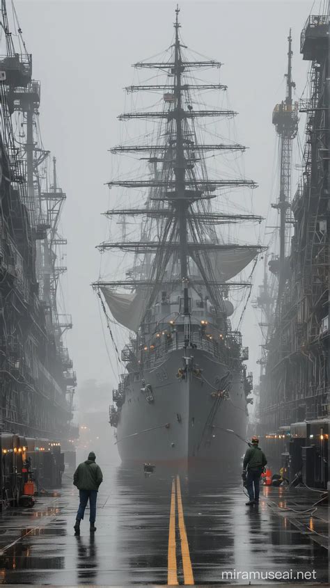 USS Eldridge Emerges in Greenish Light at Philadelphia Naval Shipyard | MUSE AI