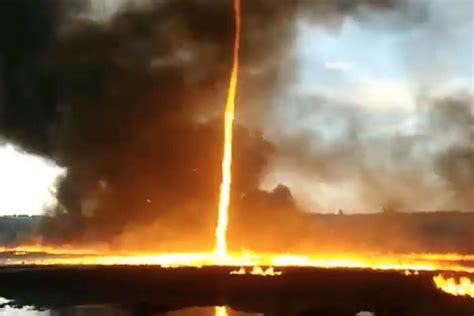 Firefighters battle rare firenado at UK plastics factory — Earth ...