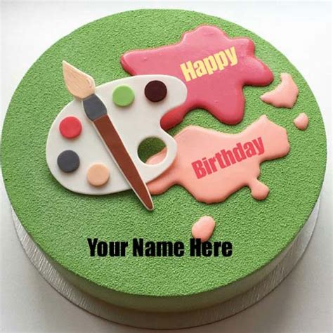 Write Painter Name On Birthday Cake With Color Palette