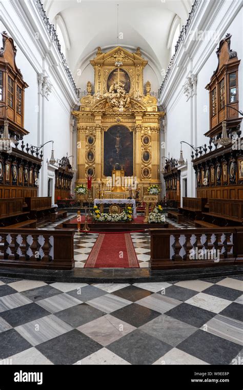 Church of the Holy Cross interior in Warsaw, Poland, Baroque high altar ...