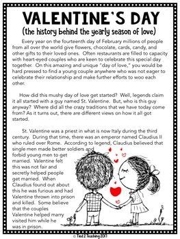 History Of Valentine's Day Worksheet