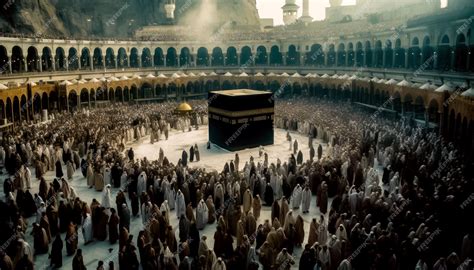 Premium Photo | Pilgrimage to Kaaba Muslims in Traditional Hajj Procession Generative AI