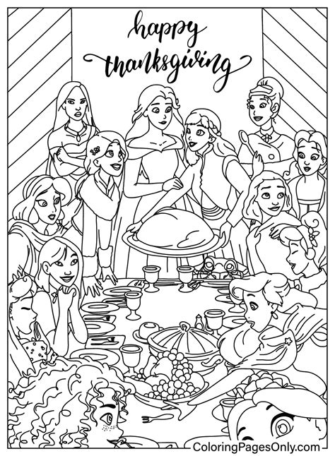 Disney Princess Thanksgiving Coloring Page - Free Printable Coloring Pages