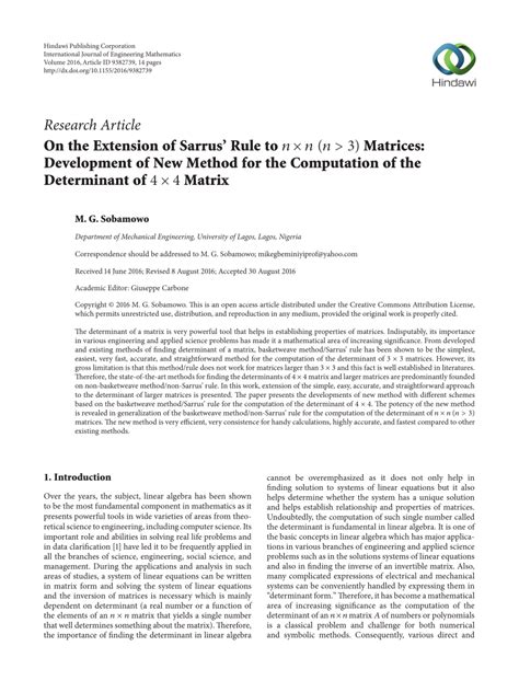 (PDF) On the Extension of Sarrus’ Rule to n × n ( n > 3 ) Matrices: Development of New Method ...