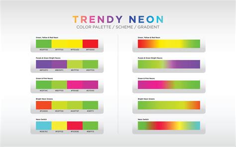 neon color palettes, color schemes, and color gradients. set of ...