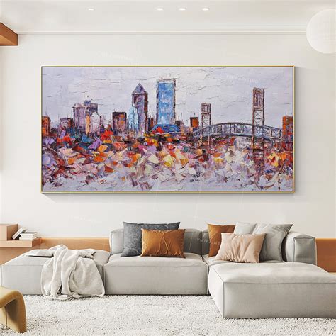 Jacksonville Florida Skyline Wall Art City Oil Painting on | Etsy