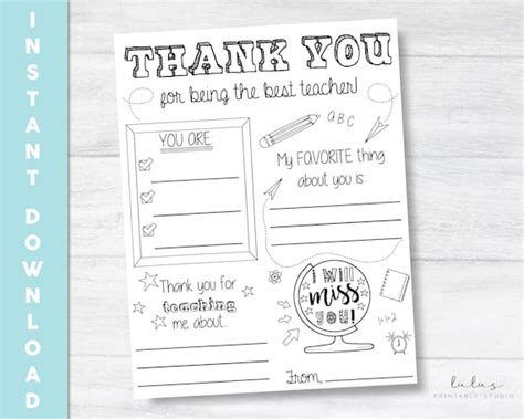 Teacher Appreciation Letter Thank You Teacher Coloring Page - Etsy