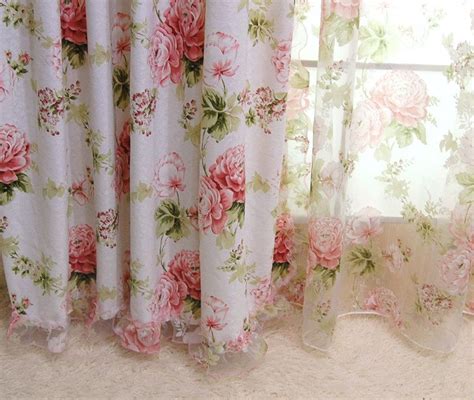 Charming Country Style Pink Rose Curtain 2 PCS Panel Drape Sheer Voile ...