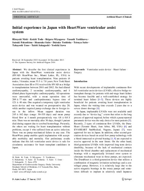 (PDF) Initial experience in Japan with HeartWare ventricular assist system | Shunsuke Saito ...