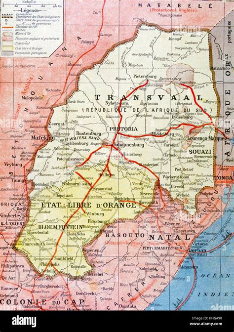 French map of the Transvaal at the outbreak of the Boer War in South ...