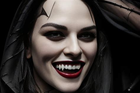 Halloween Portrait of a vampire girl with a smile and sharp teeth | Premium AI-generated image