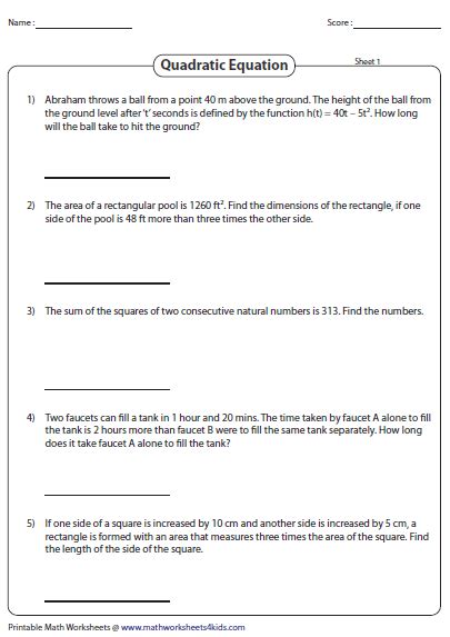 Quadratic Equation Worksheet Easy - Thekidsworksheet